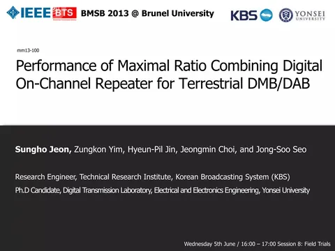 [BMSB2013] Performance of Maximal Ratio Combining DigitalOn-Channel Repeater for Terrestrial DMB/DAB